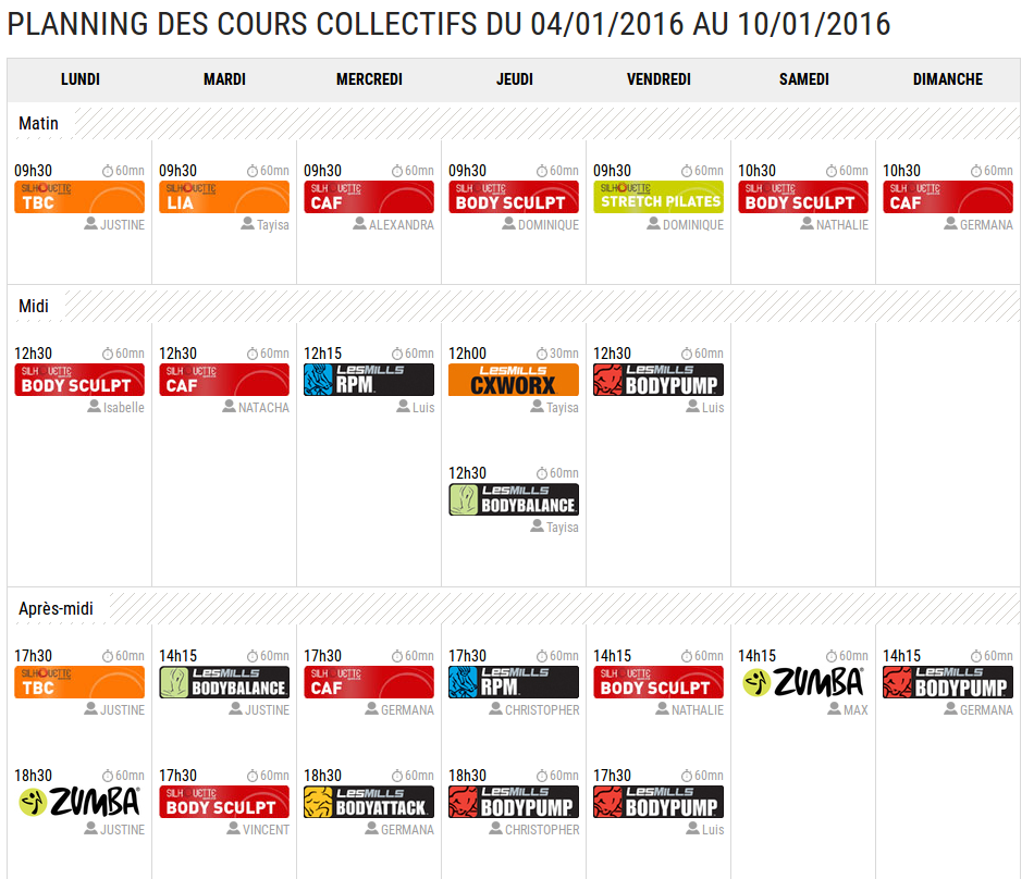 Gestion dynamique des plannings des différents clubs