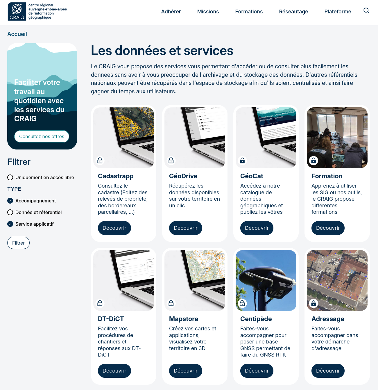 Liste de services du CRAIG