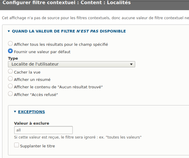 Configuration du filtre contextuel