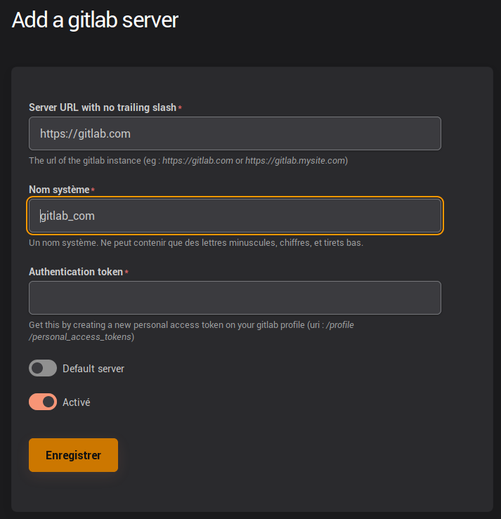 Ajout d'un serveur gitlab