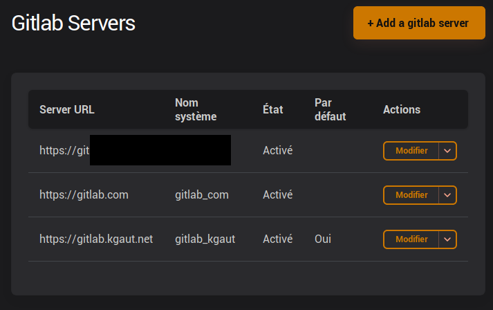 Liste des serveurs gitlab