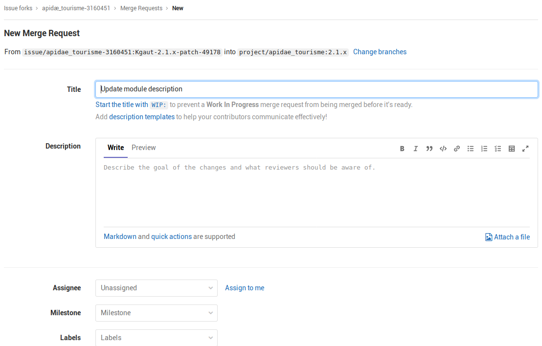 Drupal merge request creation