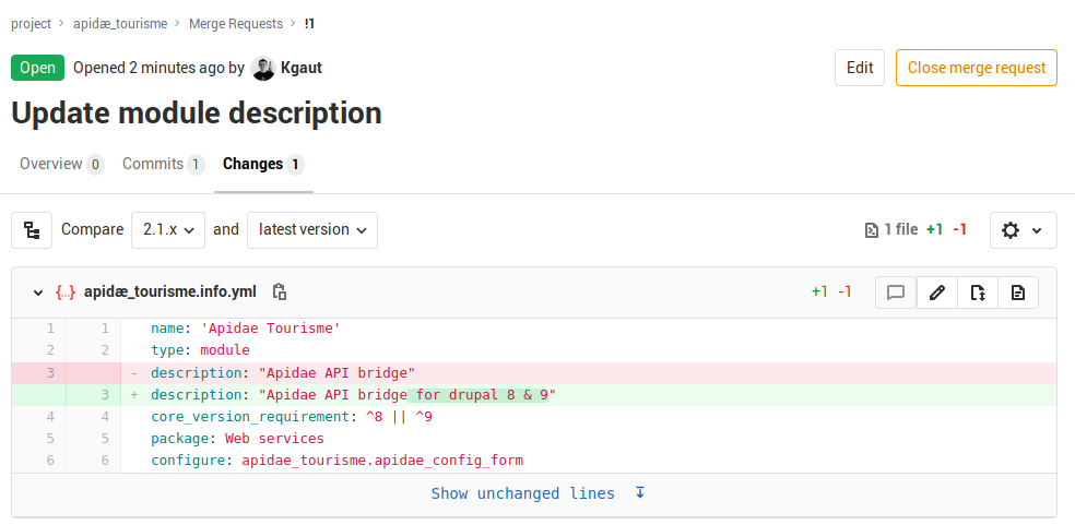 Drupal merge request changes