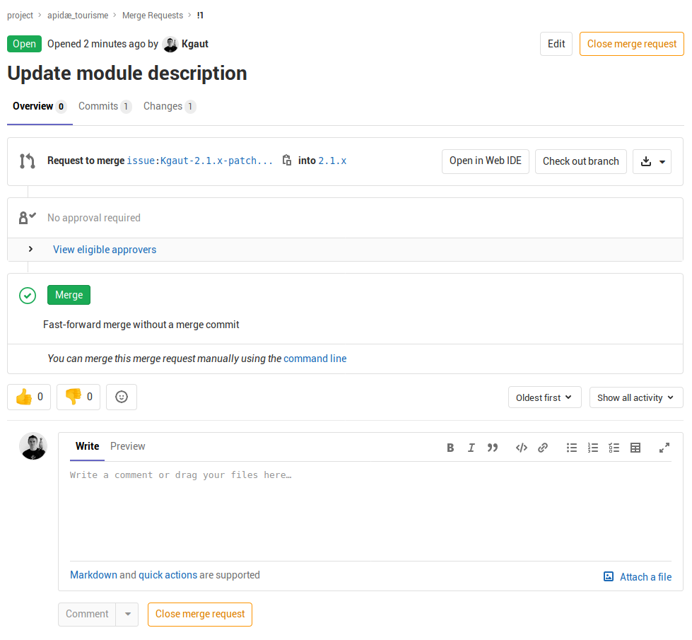 Drupal merge request screen