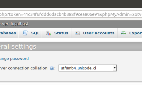 Ecran d'accueil phpmyadmin