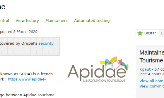 Capture d'écran du module apidae toursime sur drupal.org