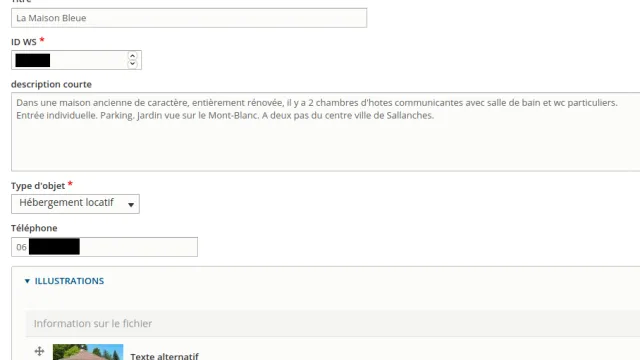 Edition d'une fiche « objet touristique »