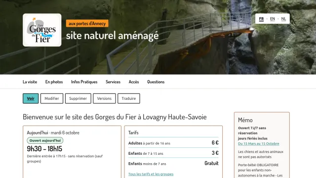 page d'accueil site gorges du fier