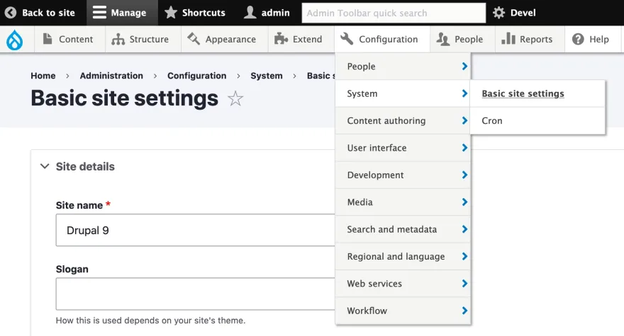 Le module « Admin Toolbar »