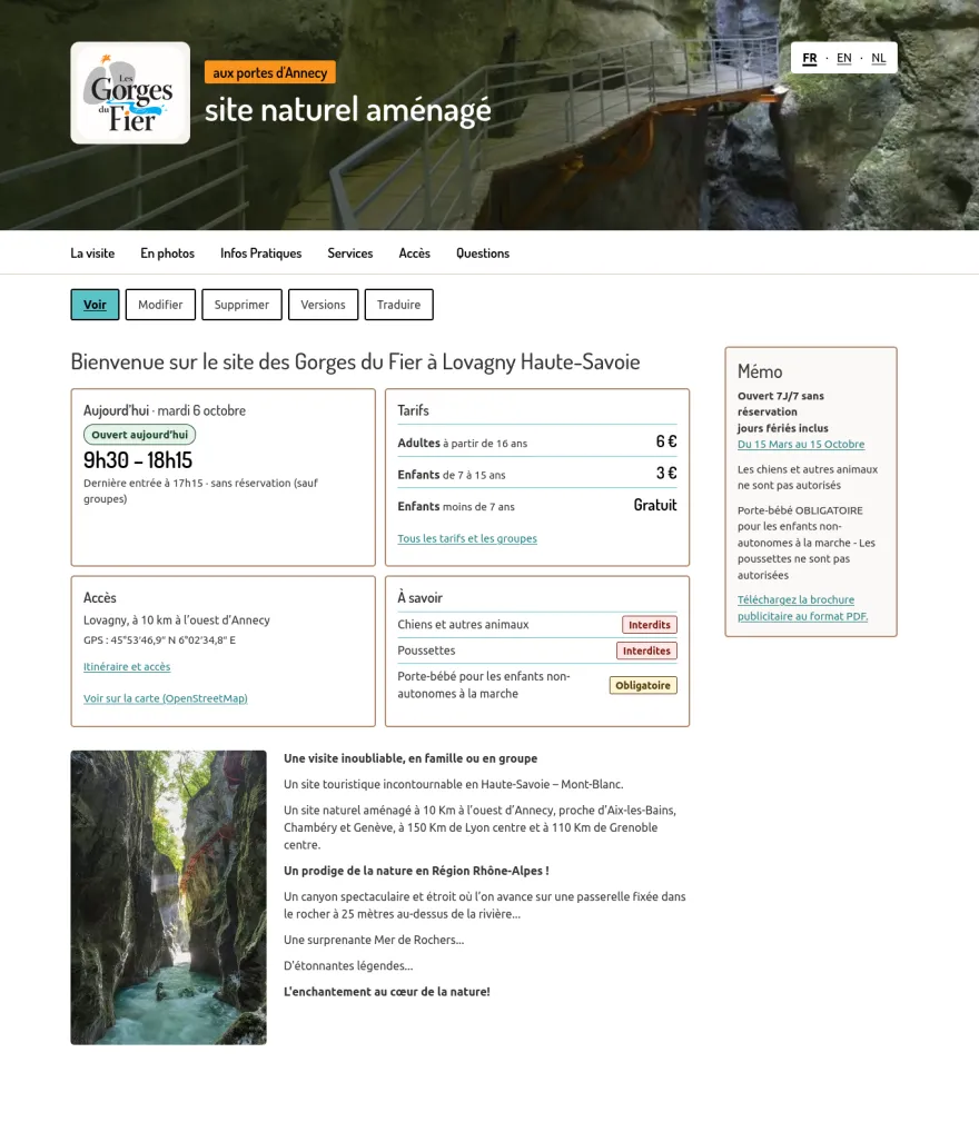 page d'accueil site gorges du fier