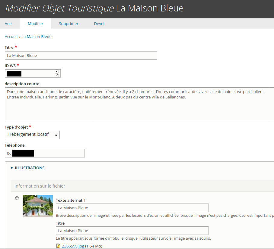 Edition d'une fiche « objet touristique »